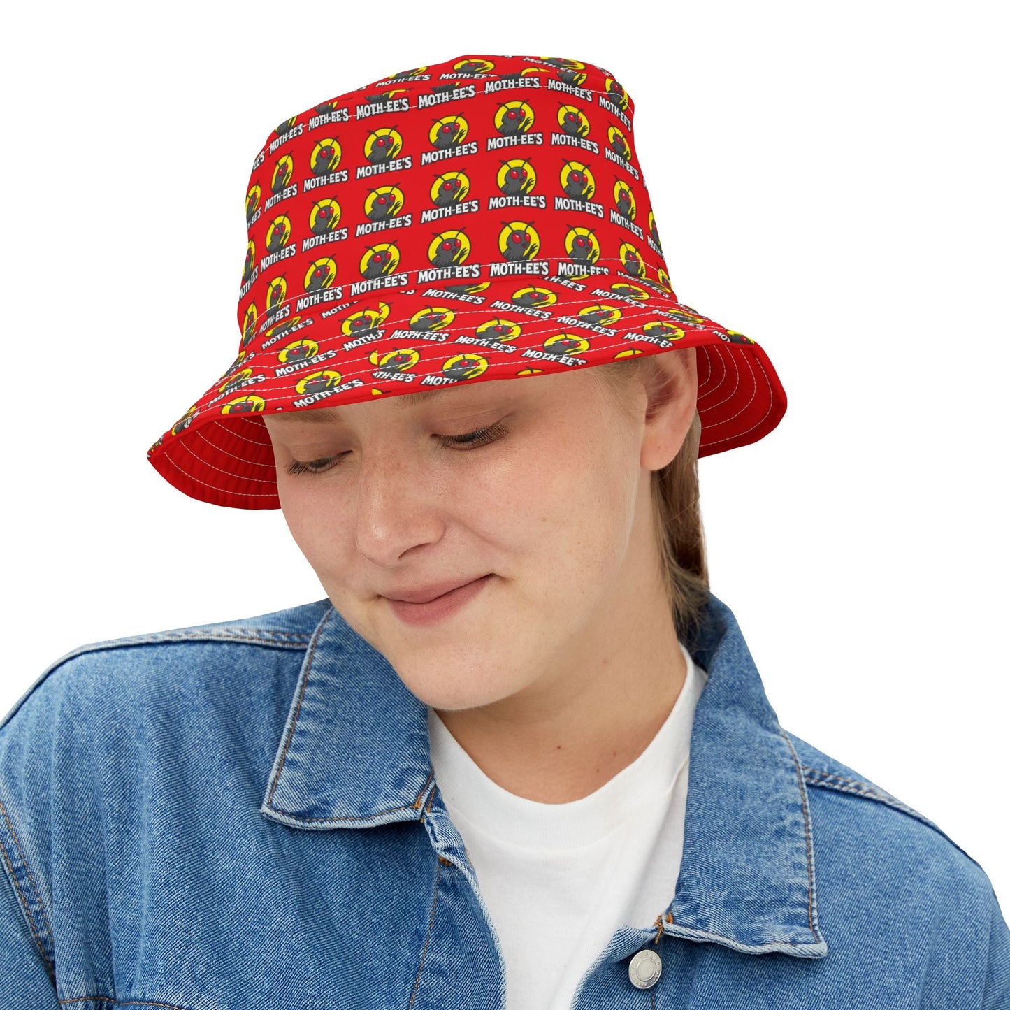 Moth - ee's Classic Red Logo Bucket Hat - Mothman.Life